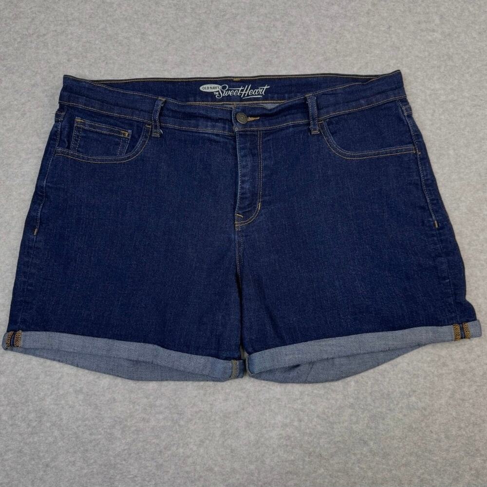 Old Navy Shorts WMNS 14 The Sweetheart Dark Wash Blue Rolled Hem Stretchy Denim